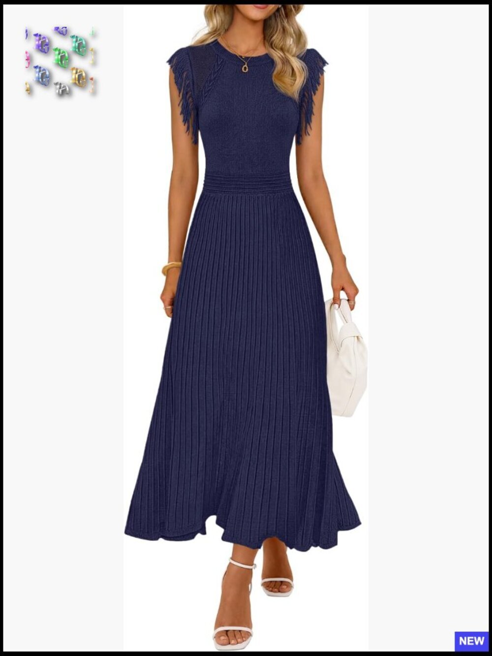 Sleeveless Midi Dress A Line Fringe Pleated Business Casual Work Cocktail